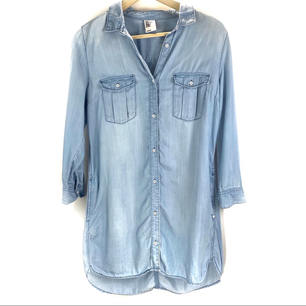 H&M Light Blue Button Front Chambray Dress Sz 8